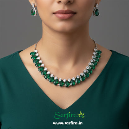 Green Stone AD Tear Drop Necklace