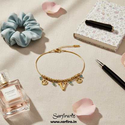 Initial V Charm Beaded Bracelet