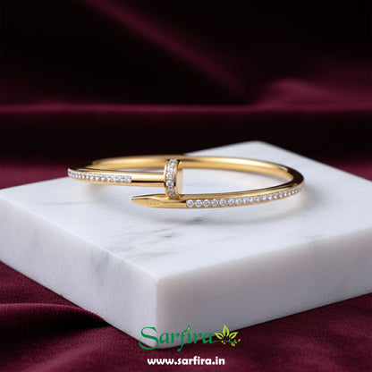 Gold CZ Studded Nail Kada Bracelet