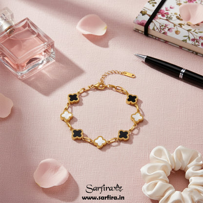 Black & White Clover Station Link Bracelet