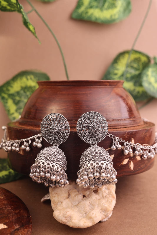 Antique Silver Oxidized Jhumka Earrings