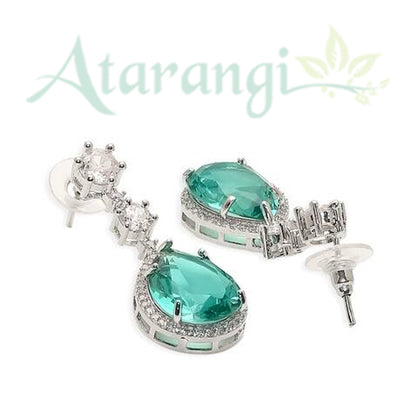 Emerald Green Teardrop Necklace Set with CZ Stones – Wedding & Party Jewelry