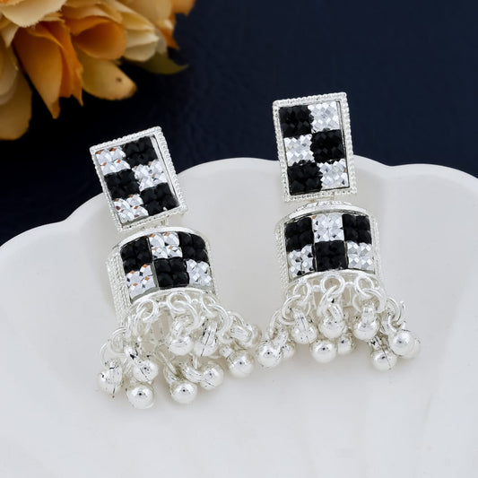 Black Silver Jhumka Earrings