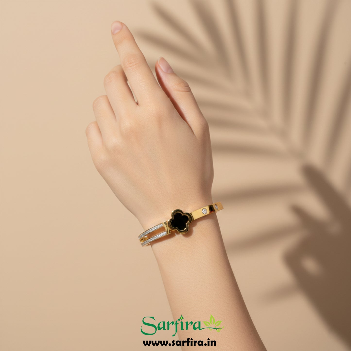 Black Flower Split Band Kada