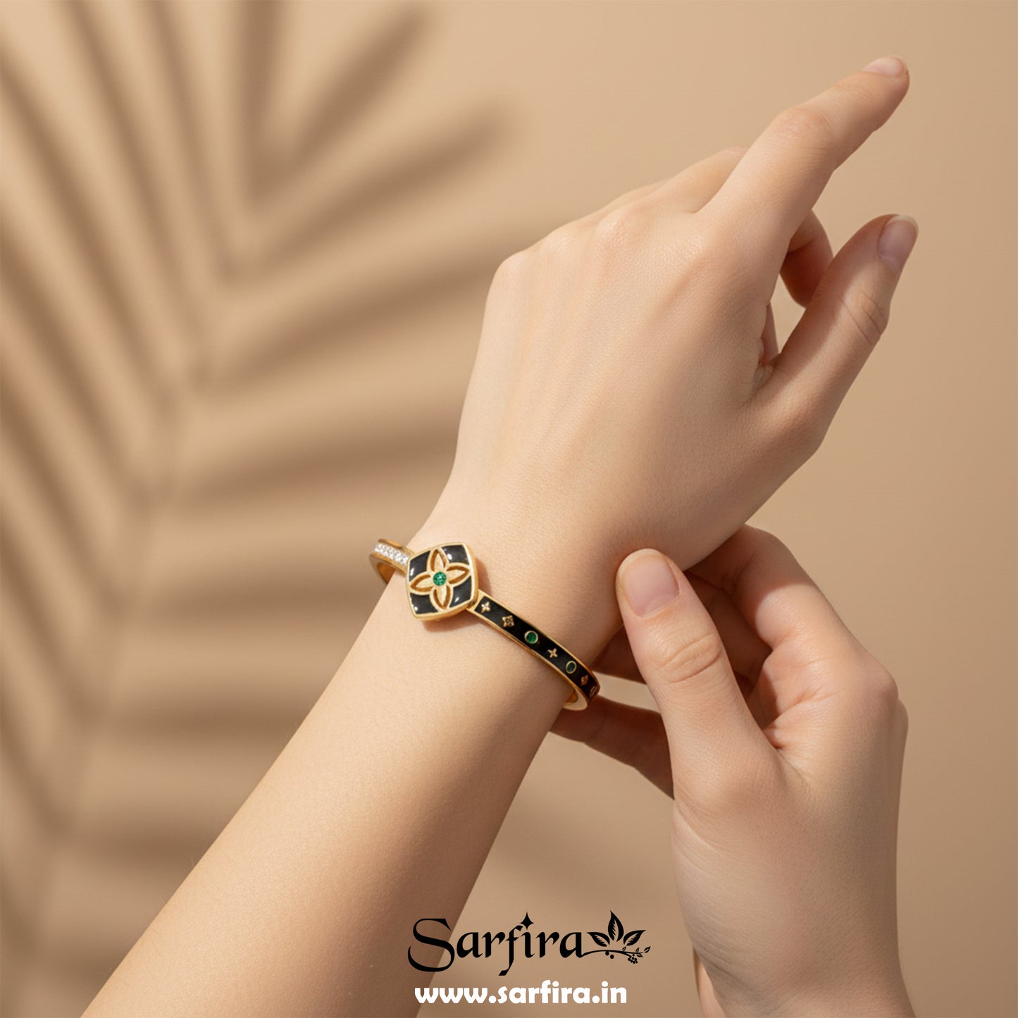 Black Enamel Flower Kada Bracelet
