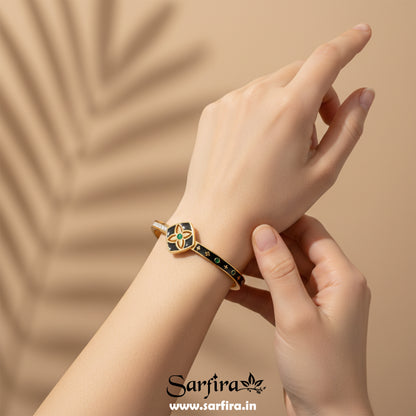 Black Enamel Flower Kada Bracelet