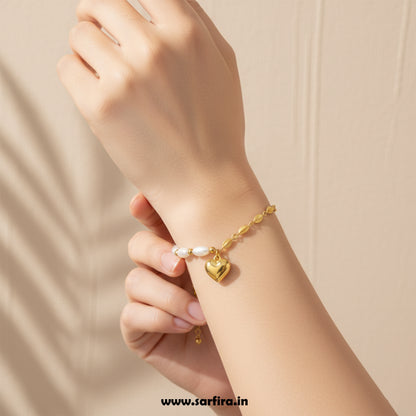 Anti-Tarnish Gold Half Pearl Half Leaf Bracelet