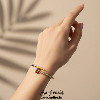 Gold CZ Studded Nail Kada Bracelet