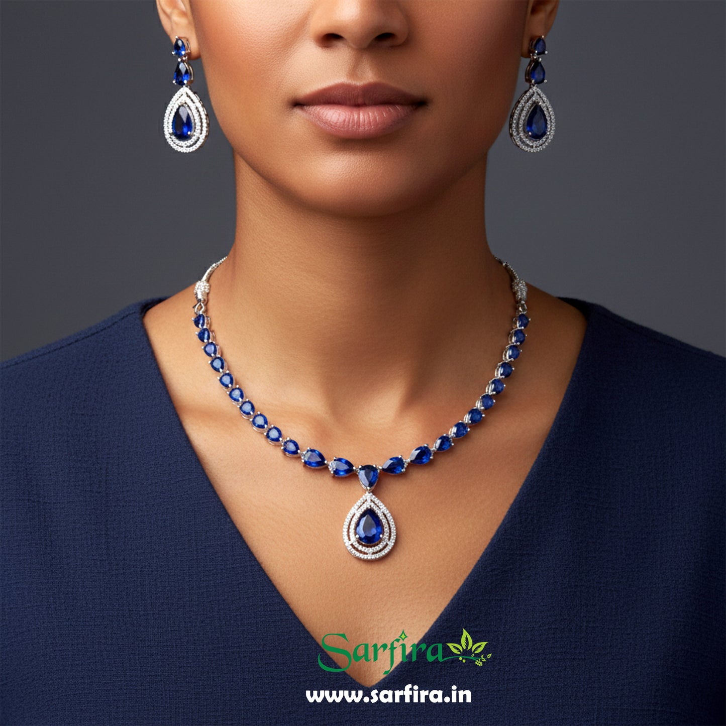 Simple Blue Stone Party & Bridal Necklace