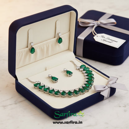 Green Stone AD Tear Drop Necklace