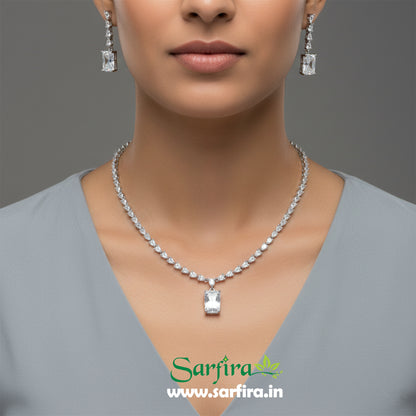 White American Diamond Rectangle Pendant Necklace