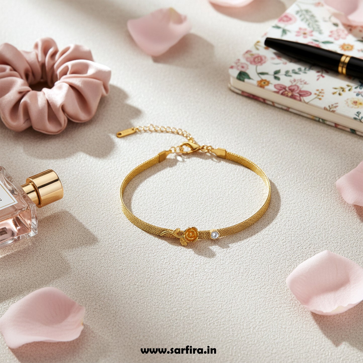 Rose Charm Mesh Bracelet