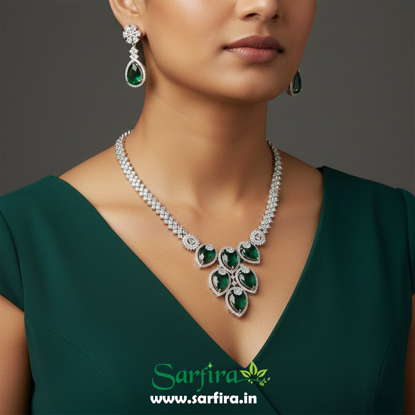 Green Crystal Bridal Necklace Set for Women – Wedding & Party Jewelry