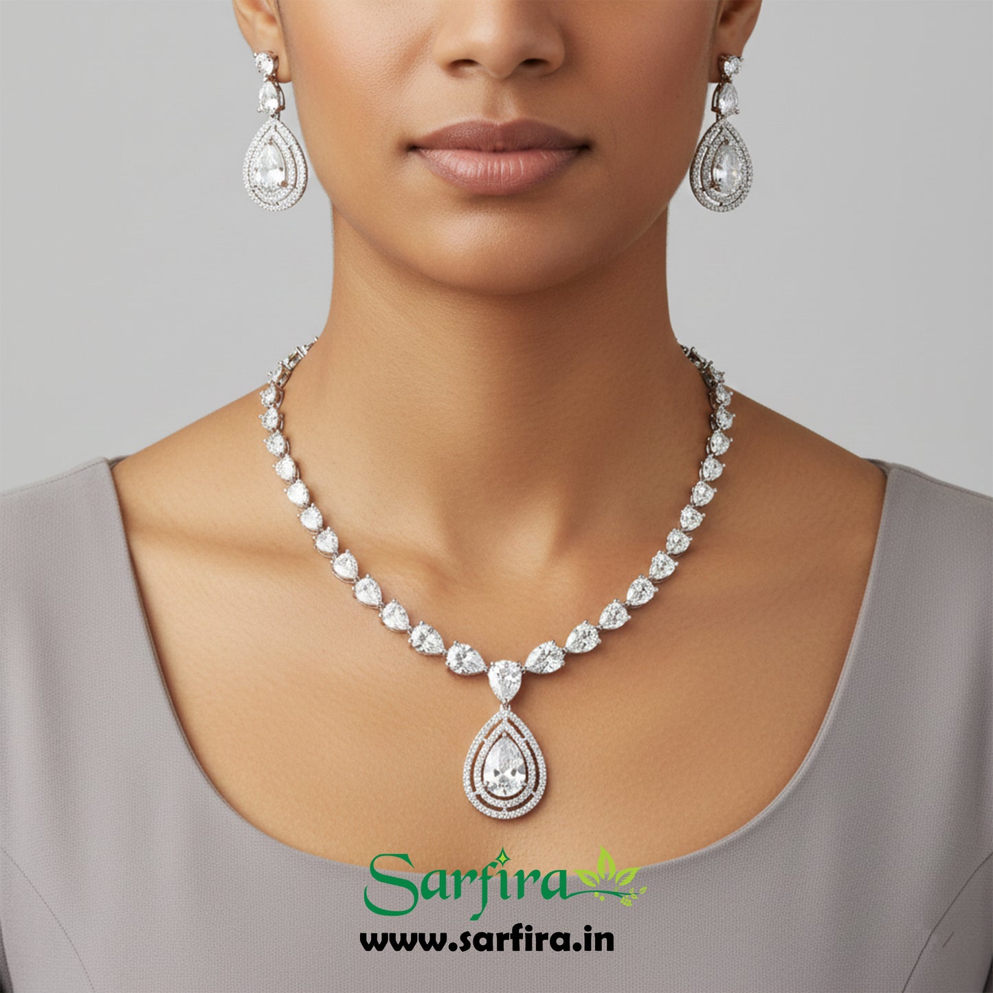 White Stone Bridal Necklace Set with Earrings – Elegant Wedding & Party Jewelry