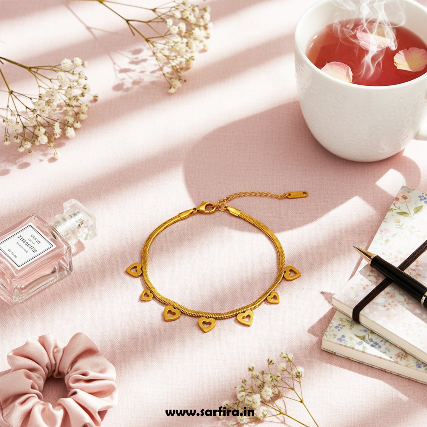 Open Heart Charm Snake Chain Bracelet