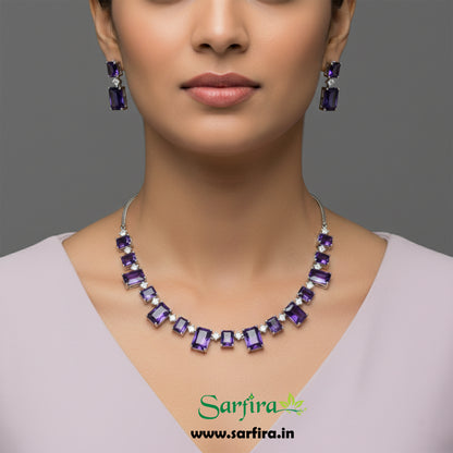 Purple Stone Rectangle Drop Necklace