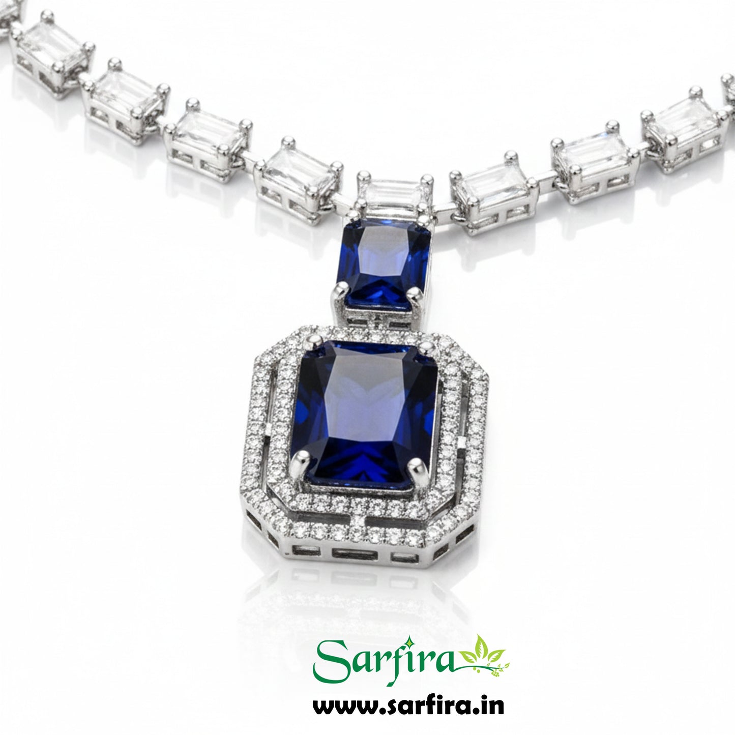 Blue Stone AD Big Drop Statement Necklace