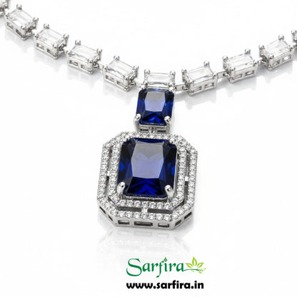 Blue Stone AD Big Drop Statement Necklace