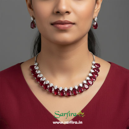 Red Stone Tear Drop Choker Necklace