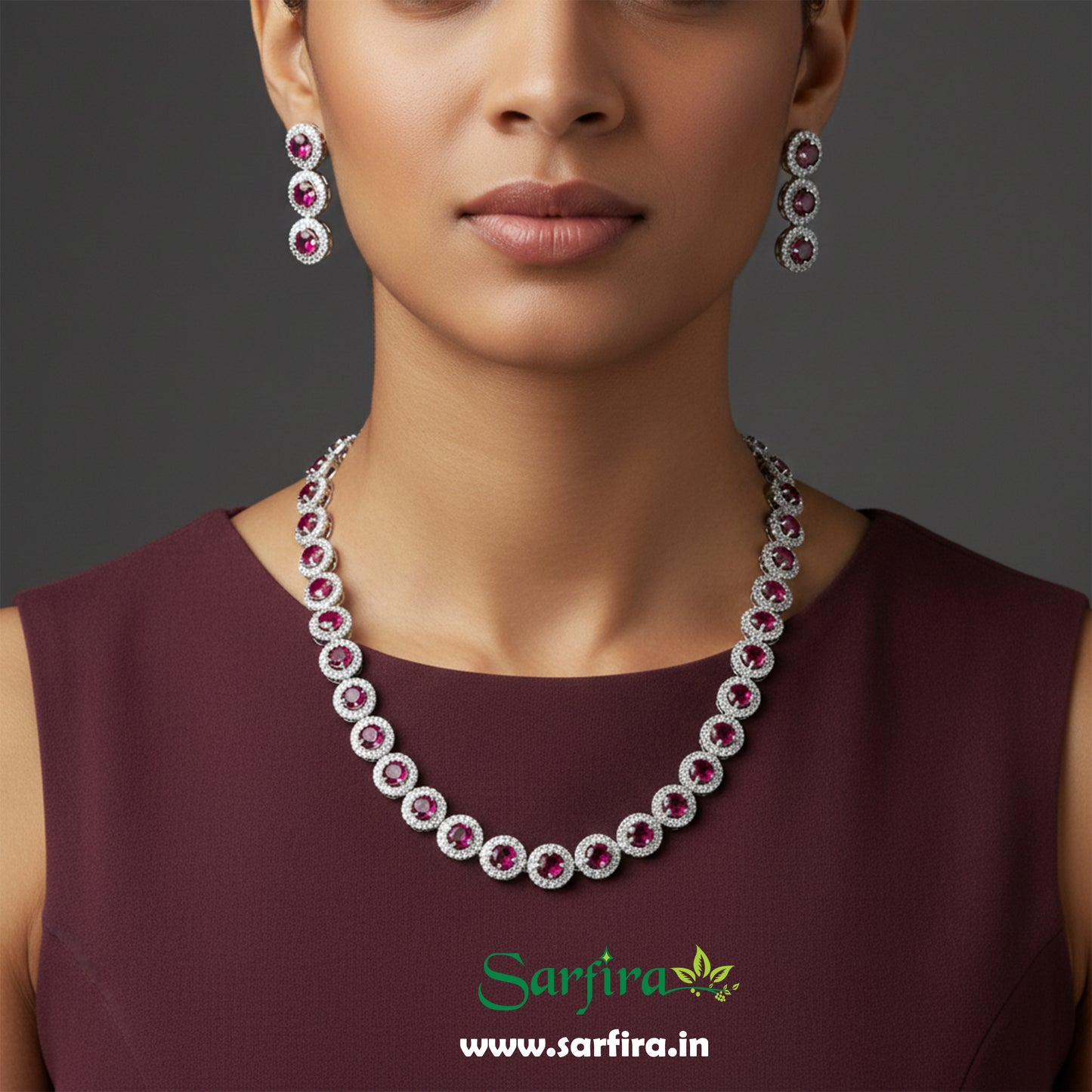 Red Stone AD Round Choker Necklace