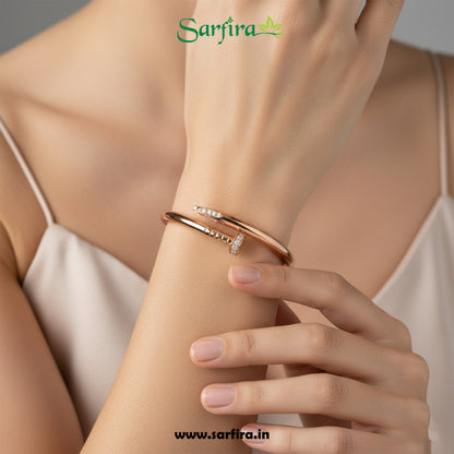 Rose Gold CZ Studded Nail Kada Bracelet