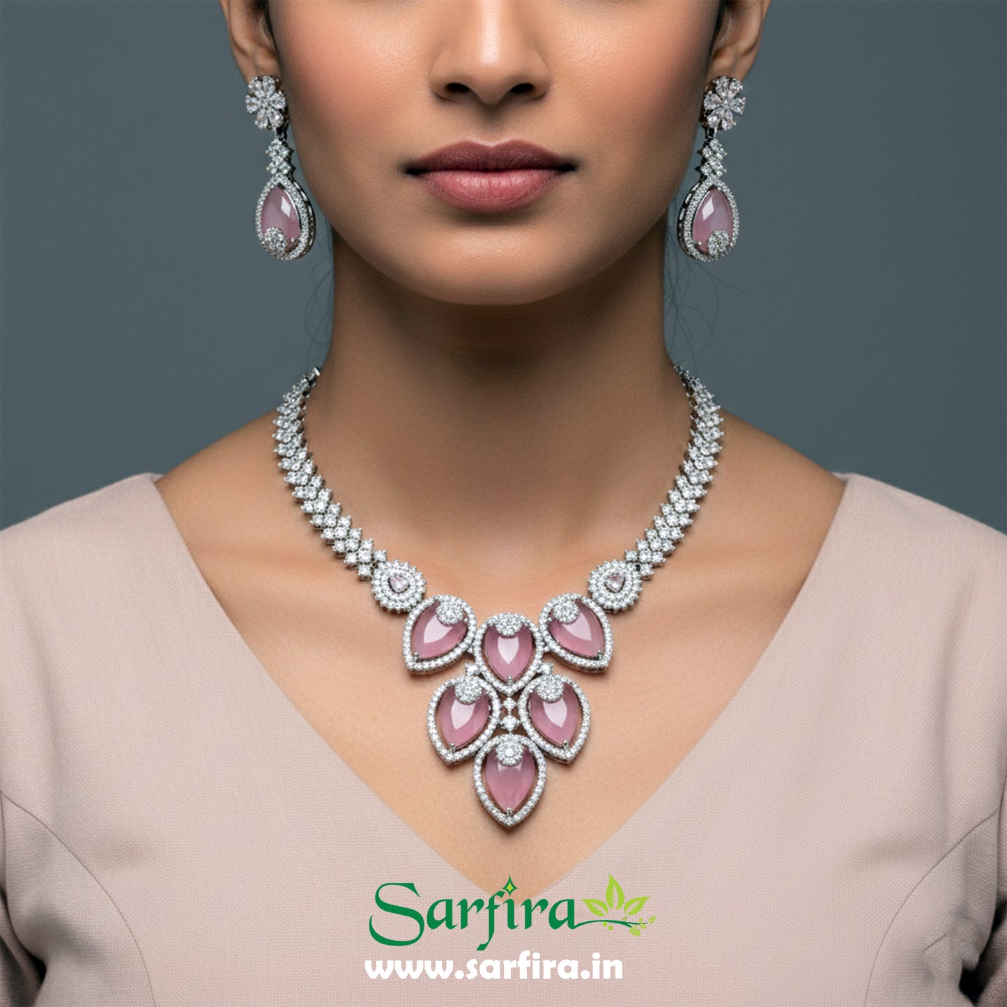Light Pink Crystal Bridal Necklace Set for Women – Wedding & Party Jewelry