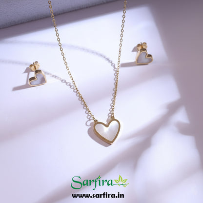 Anti-Tarnish Gold Heart Necklace & Stud Earring Set