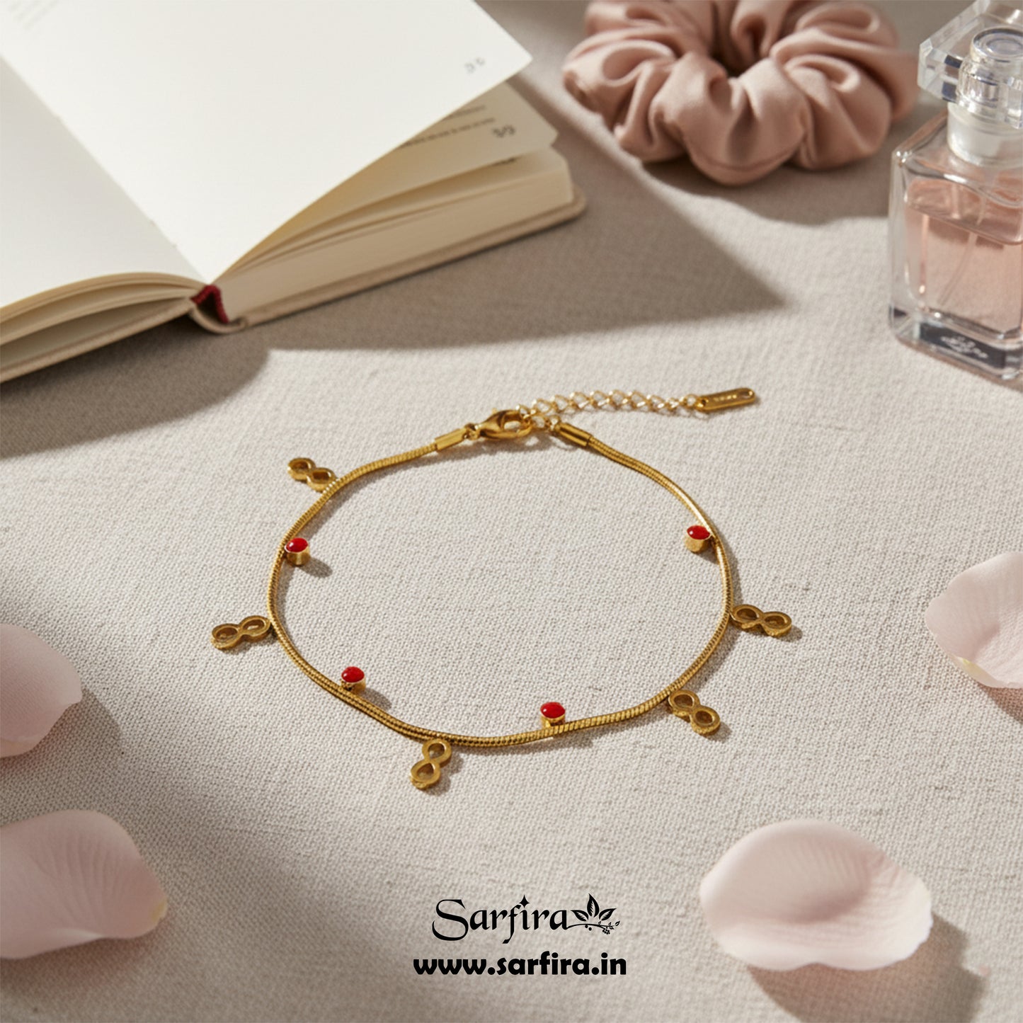 Infinity & Red Bead Snake Chain Bracelet