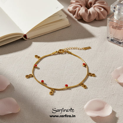 Infinity & Red Bead Snake Chain Bracelet