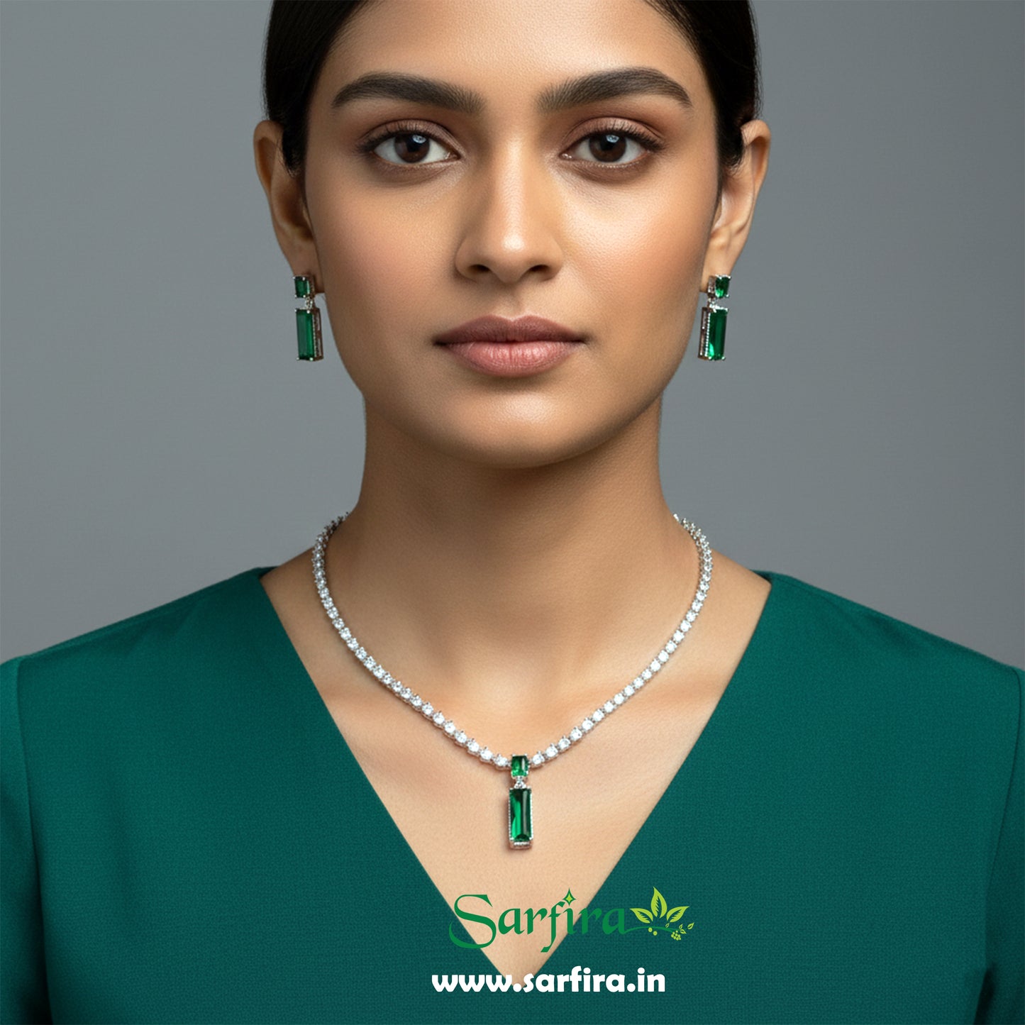 Green Stone Rectangle Shape Necklace