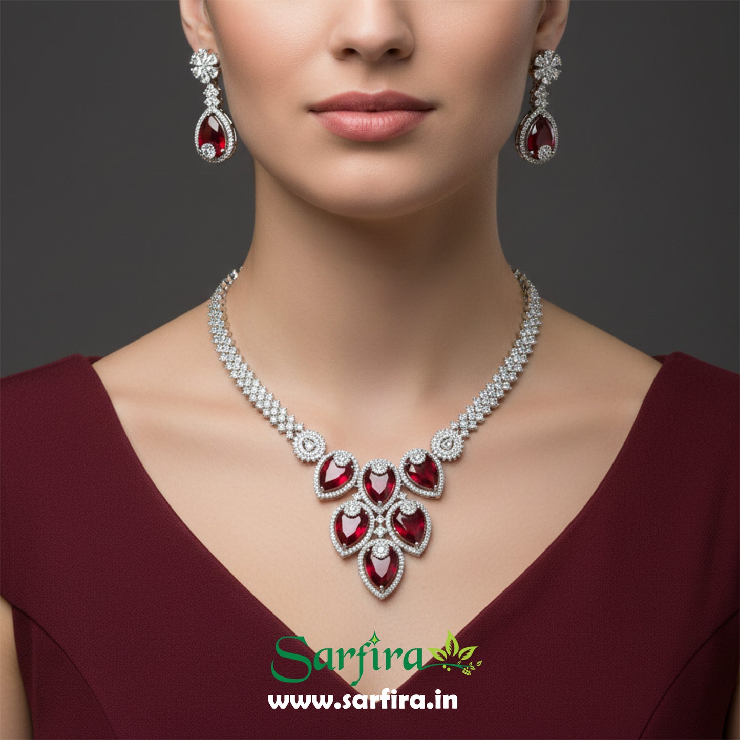 Red Crystal Bridal Necklace Set for Women – Wedding & Party Jewelry