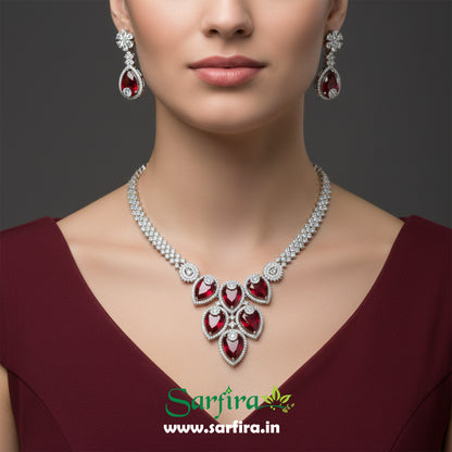 Red Crystal Bridal Necklace Set for Women – Wedding & Party Jewelry