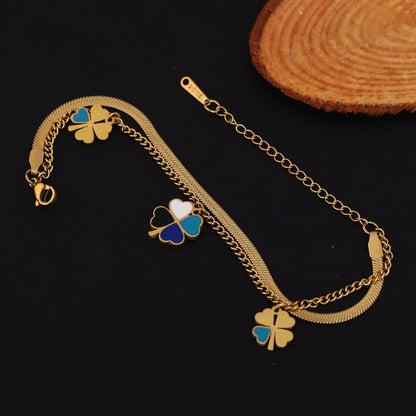 Layered Gold Snake Chain Clover Bracelet