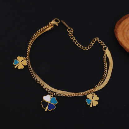 Layered Gold Snake Chain Clover Bracelet