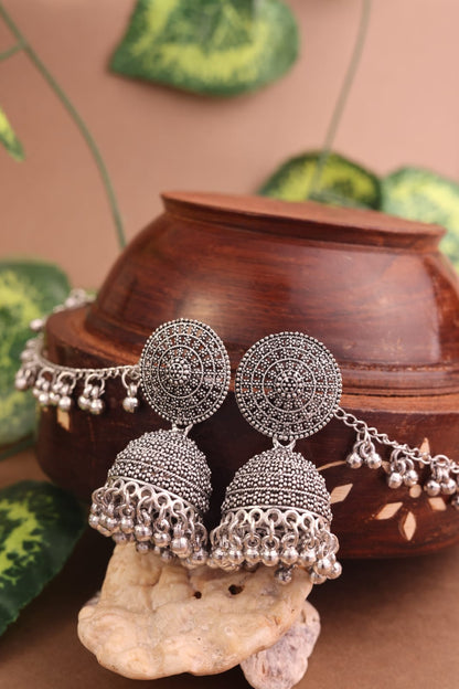 Antique Silver Oxidized Jhumka Earrings