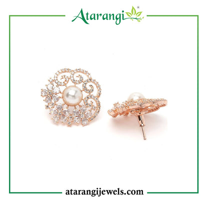 Atarangi Elegant Pearl & Crystal Stud Earrings for Women | Wedding, Party & Daily Wear Jewelry