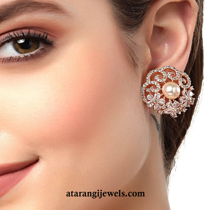 Atarangi Elegant Pearl & Crystal Stud Earrings for Women | Wedding, Party & Daily Wear Jewelry